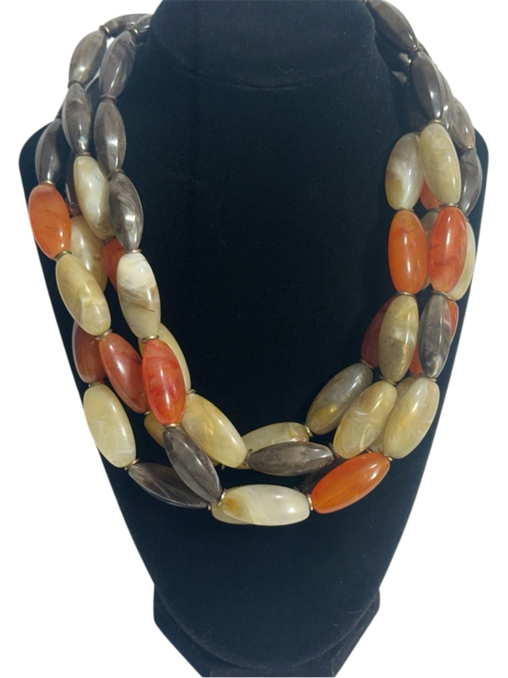 Chunky Beaded Chicos Necklace Earthy Muted Swirled Colors Multi Strand